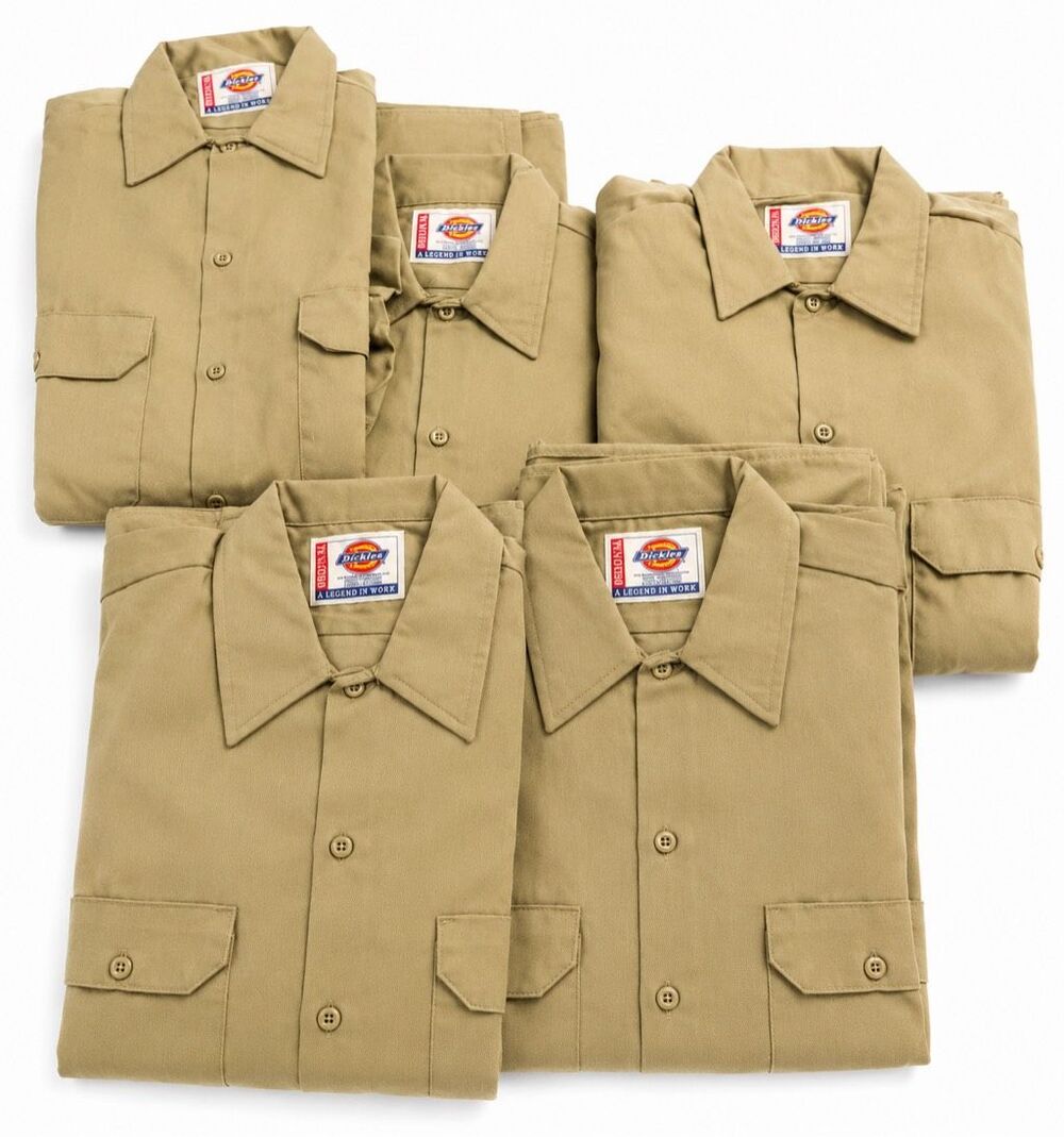 Lot Of 5 Dickies Vintage Khaki Tan Long Sleeve Work Shirt Size Medium